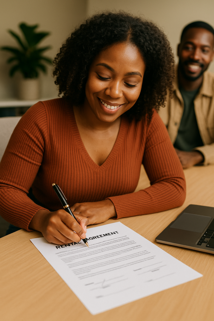 African American woman getting rental approval